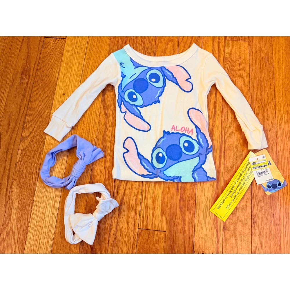 Disney Lilo & Stitch Toddler Girls Long Sleeve Pajama Top Headband Set NWT 12M